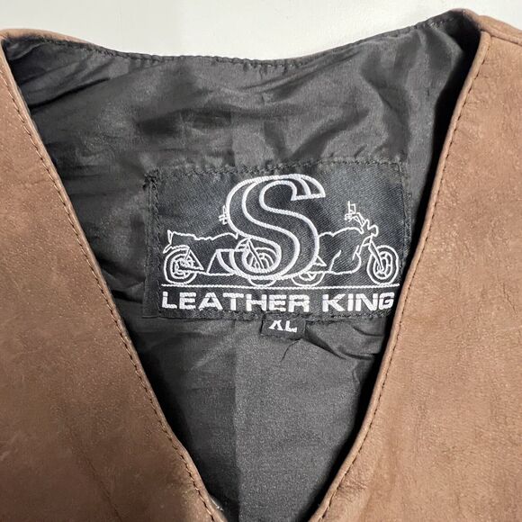 Leather King Women’s Black Leather Brown Fringe Side Lace Up Conchos Vest XL - Picture 8 of 9